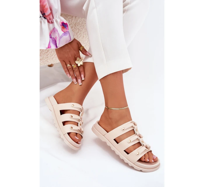 Dámské Pantofle S Pásky Světle Béžové model 21703428 - Boto Dámské Pantofle S Pásky Světle Béžové model 21703428 - Boto