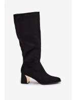 Dámské kozačky na podpatku se zlatým prvkem černé Nivarae