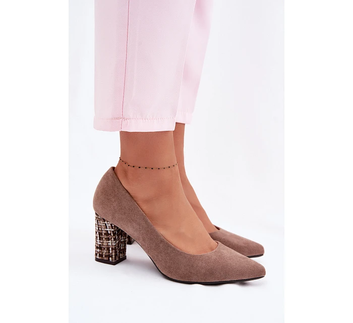 Lodičky z eko semiše Sergio Leone PB414 světle hnědé s ozdobným sloupkem Lodičky z eko semiše Sergio Leone PB414 světle hnědé s ozdobným sloupkem