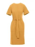 B263 Bavlněné šaty s kapsami - medové