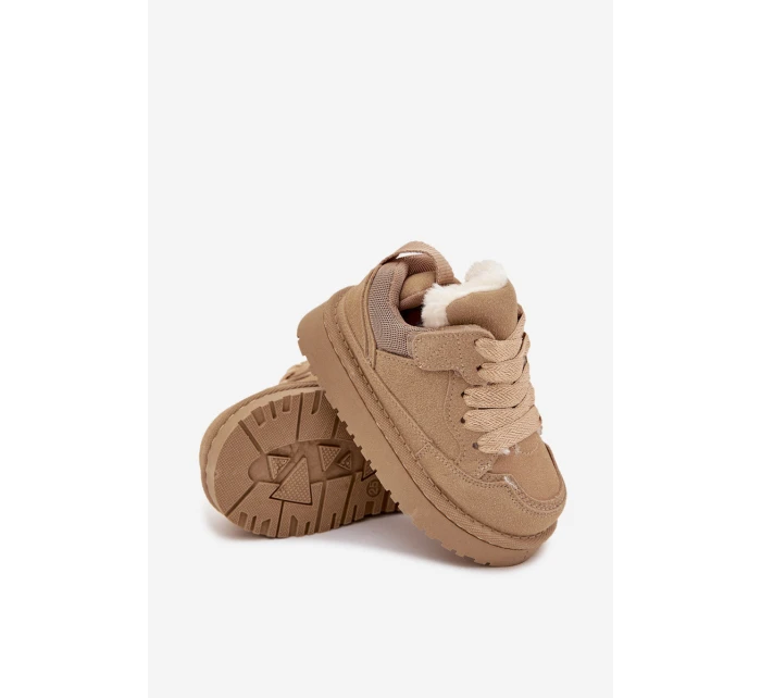 Dětské zateplené sneakers s kožíškem Mireen – béžové