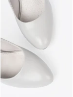 Luxusní šedo-stříbrné  lodičky dámské na širokém podpatku