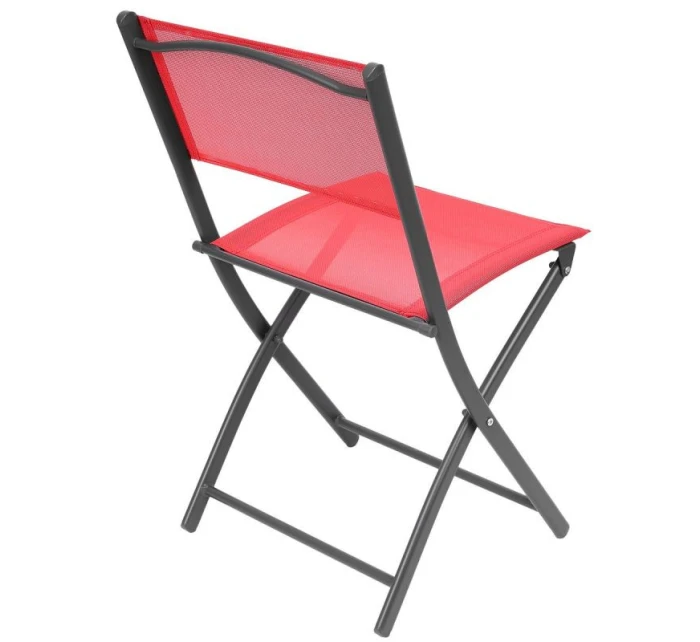 SADA BALKONOVÉHO NÁBYTKU KULATÝ STŮL A 2 SKLÁDACÍ ŽIDLE ČERVENÁ