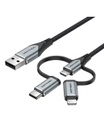 Vention USB-A 3v1 Micro-B USB-C Lightning kabel 1m šedý