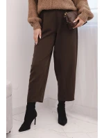 Dámské kalhoty s vysokým pasem a záhyby hnědé Dámské kalhoty s vysokým pasem a záhyby hnědé