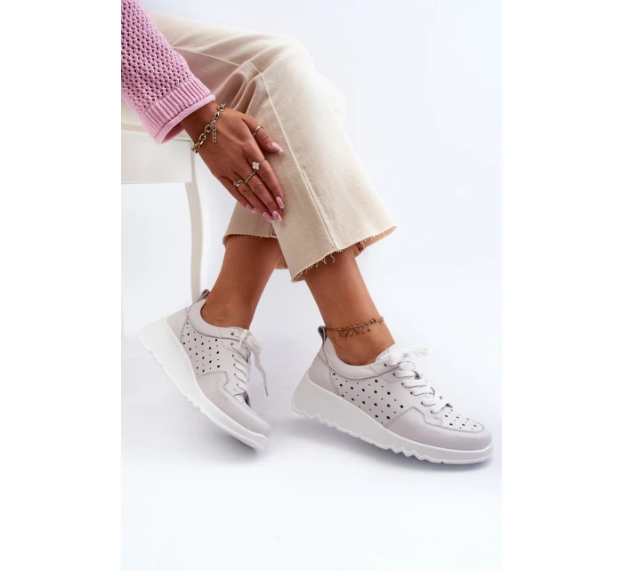 Dámské lodičky na klínku z přírodní kůže světle šedé S.Barski LR482