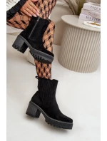 Dámské botky na podpatku z eko semiše zateplené černé Nevitas