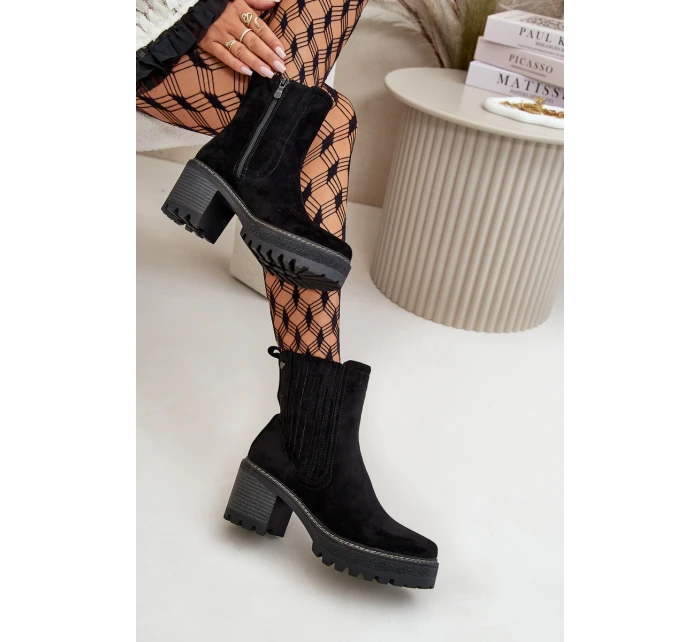 Dámské botky na podpatku z eko semiše zateplené černé Nevitas