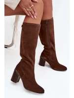 Dámské kozačky z přírodního semiše s vyhřátým podpatkem sloup Sergio Leone KZ25668-S hnědé Dámské kozačky z přírodního semiše s vyhřátým podpatkem sloup Sergio Leone KZ25668-S hnědé
