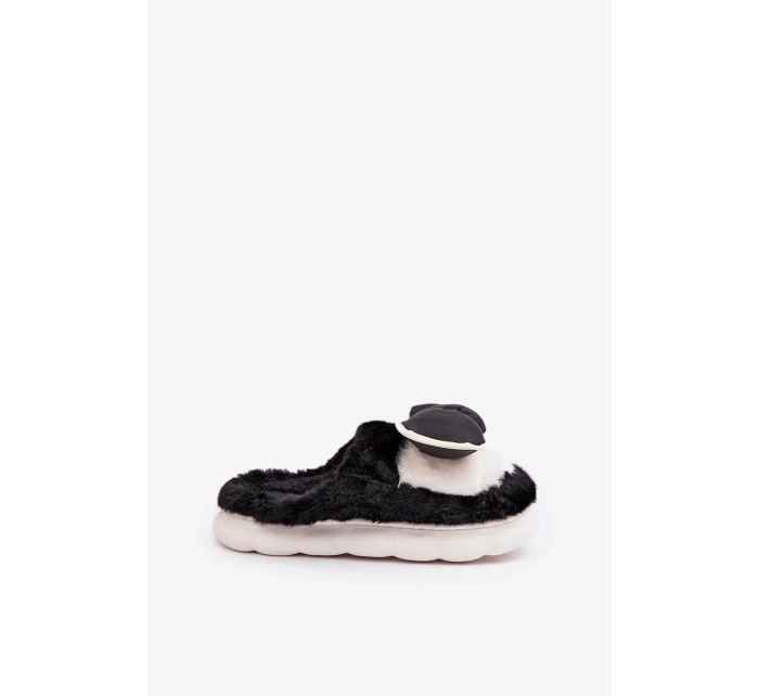 Futrzane Pantofle S Mašlí Černé Grilis