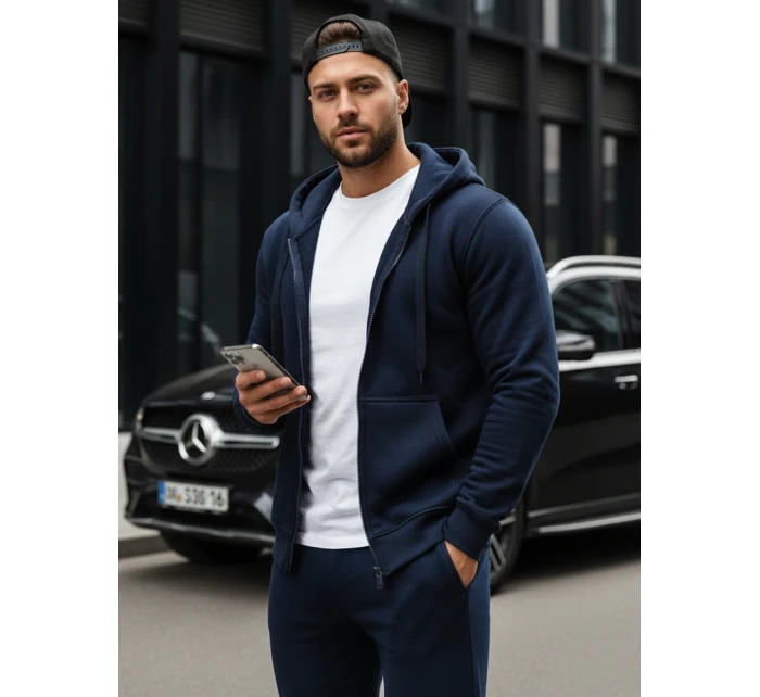 Pánská mikina na zip tmavě modrá BX2195