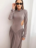 Dámská dlouhá šaty z viskózy s rolákem a odhalenými zády fango