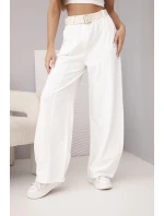 Dámské bavlněné kalhoty se širokými nohavicemi a páskem ecru