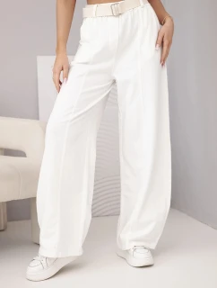 Dámské bavlněné kalhoty se širokými nohavicemi a páskem ecru