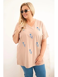 Dámská bavlněná halenka Plus Size s model 22185753 velbloudí - K-Fashion
