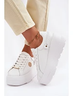 Kožené dámské tenisky na platformě model 22100258 bílé - D&A