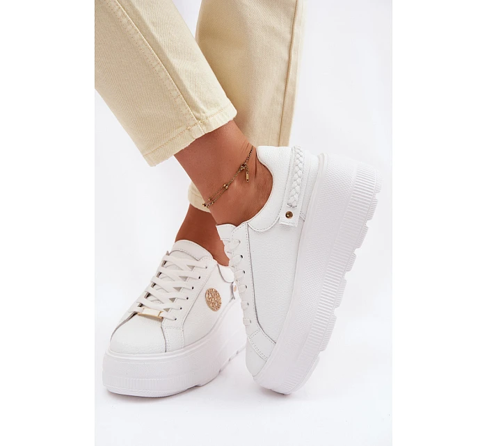 Kožené dámské tenisky na platformě model 22100258 bílé - D&A