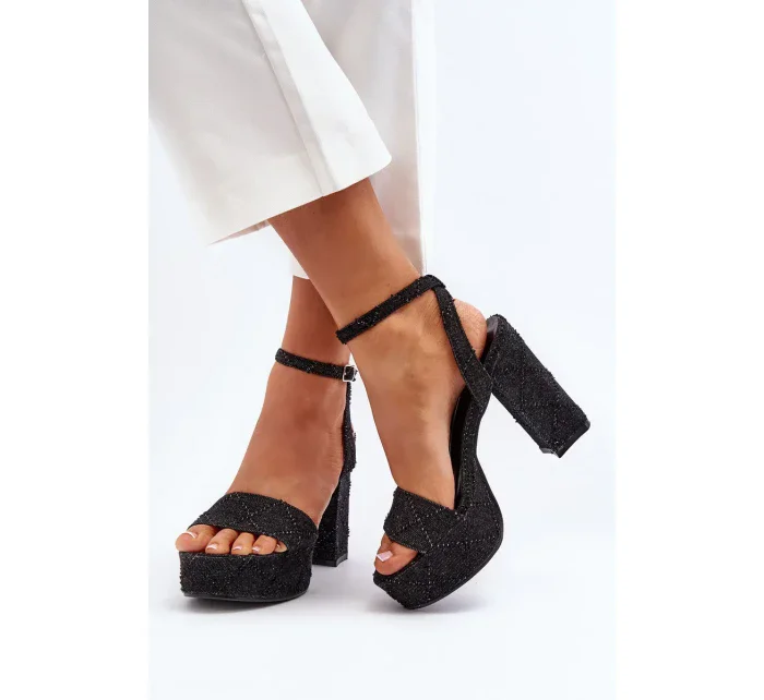 Černé džínové sandály na vysokém podpatku Acrana Černé džínové sandály na vysokém podpatku Acrana