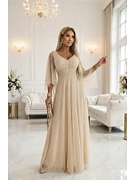 Dlouhé lehké třpytivé šaty 655-4 béžové - Numoco Dlouhé lehké třpytivé šaty 655-4 béžové - Numoco