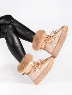 Jedinečné zlaté sněhule dámské platforma