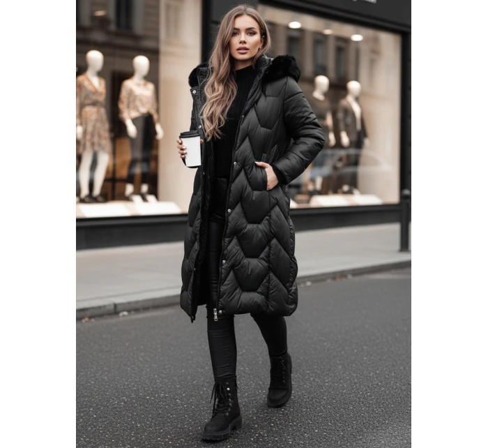 Dámská prošívaná dlouhá bunda černá Dstreet model 21995363 - FashionStreet