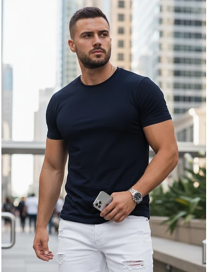 Pánské klasické tmavě modré tričko FashionStreet RX5673