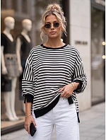 Dámská bavlněná mikina oversize s pruhy Azara, černá, FashionStreet RY2934 Dámská bavlněná mikina oversize s pruhy Azara, černá, FashionStreet RY2934