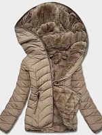 Dámská krátká oboustranná zimní bunda béžová (2M-21507)