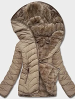 Dámská krátká oboustranná zimní bunda béžová (2M-21507)