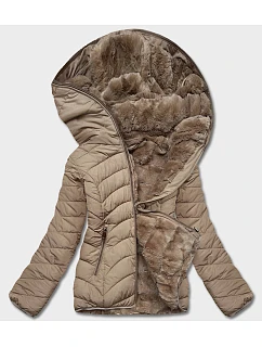 Dámská krátká oboustranná zimní bunda béžová (2M-21507)