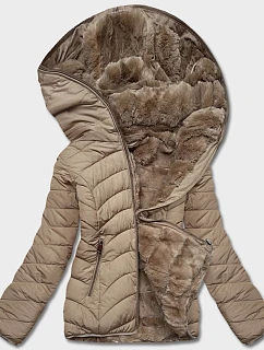 Dámská krátká oboustranná zimní bunda béžová (2M-21507)