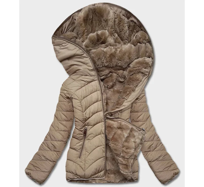 KRÓTKA DWUSTRONNA KURTKA DAMSKA ZIMOWA BEŻOWA model 21245214 - LHD
