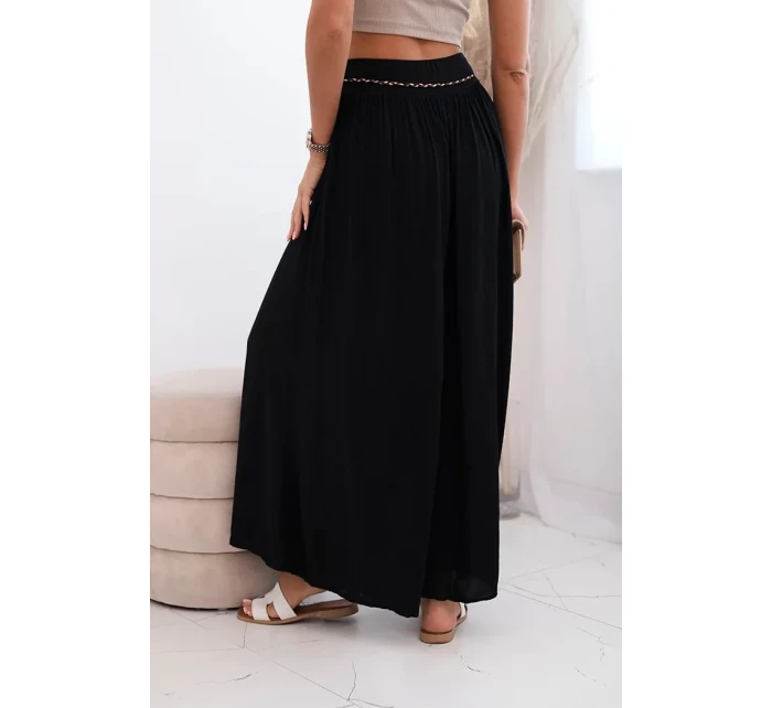 Dámské kalhoty z viskózy se širokými nohavicemi černý