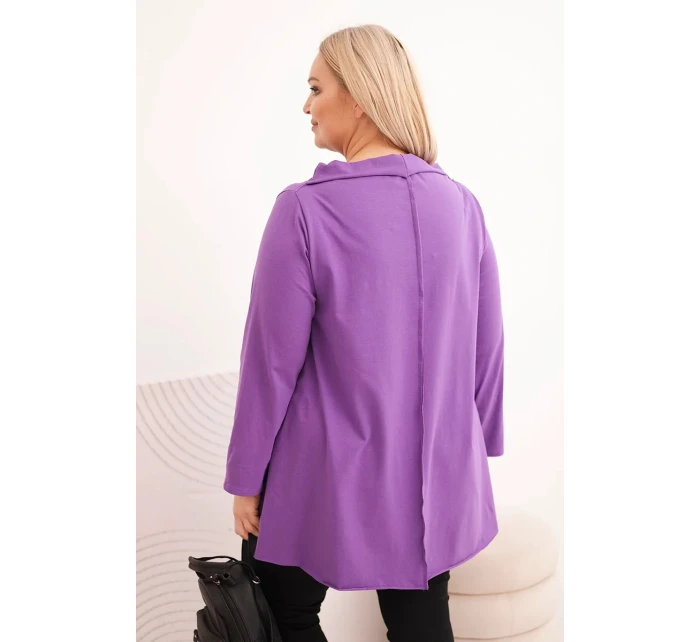 Dámská bavlněná blůza Plus Size asymetrická s ohrnovaným rukávem fialová