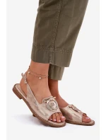 Elegantní Sandály S Dekorací Na Plochém Podpatku model 21698185 Růžové Zlato - S.Barski Elegantní Sandály S Dekorací Na Plochém Podpatku model 21698185 Růžové Zlato - S.Barski