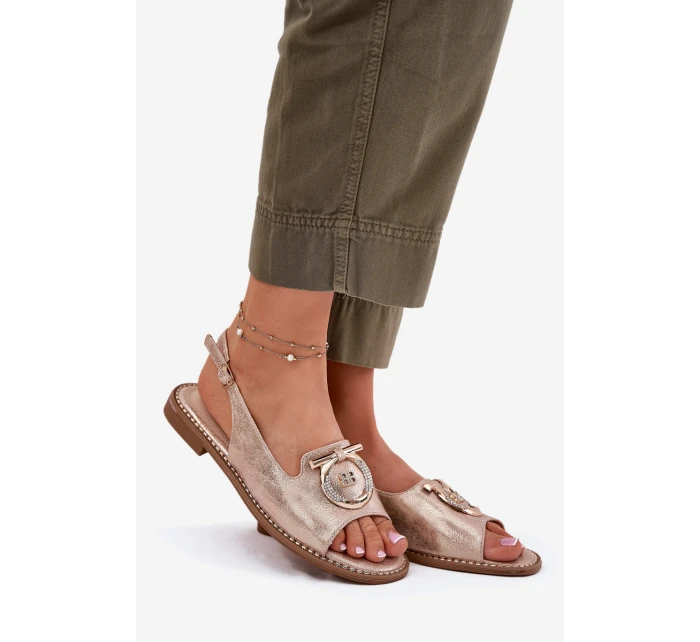 Elegantní Sandály S Dekorací Na Plochém Podpatku model 21698185 Růžové Zlato - S.Barski Elegantní Sandály S Dekorací Na Plochém Podpatku model 21698185 Růžové Zlato - S.Barski