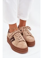 Dámské sneakersy na platformě z přírodní semiše béžové Eldira Dámské sneakersy na platformě z přírodní semiše béžové Eldira
