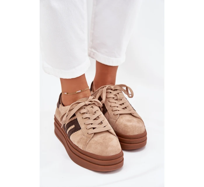 Dámské sneakersy na platformě z přírodní semiše béžové Eldira Dámské sneakersy na platformě z přírodní semiše béžové Eldira