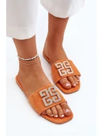 Dámské pantofle na plochém podpatku se zdobením, oranžová vložka Dámské pantofle na plochém podpatku se zdobením, oranžová vložka