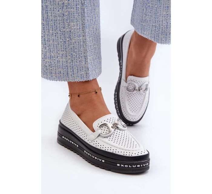 Dámské kožené mokasíny na platformě s ozdobou S.Barski bílá Dámské kožené mokasíny na platformě s ozdobou S.Barski bílá
