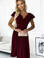 425-4 MATILDE Šaty s výstřihem a krátkými rukávy - Bordeaux