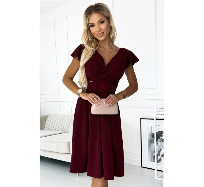 425-4 MATILDE Šaty s výstřihem a krátkými rukávy - Bordeaux 425-4 MATILDE Šaty s výstřihem a krátkými rukávy - Bordeaux