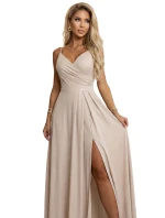 CHIARA Maxi šaty bez ramínek s obálkovým výstřihem a rozparkem na nohou  s třpytkami model 21938652 - numoco