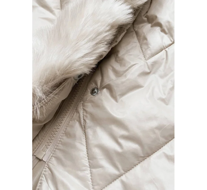 DAMSKA DŁUGA KURTKA PIKOWANA ECRU model 21242978 - WAY MODE