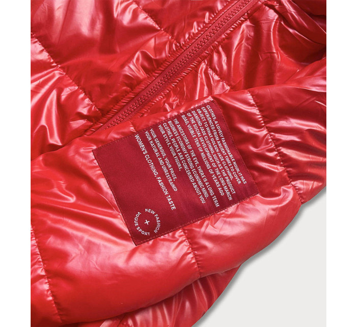 Krátká červená dámská bunda s ozdobným lemováním (B8030-4)