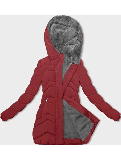 Červená dámská zimní bunda s kožešinovou podšívkou model 21791793 - LHD Červená dámská zimní bunda s kožešinovou podšívkou model 21791793 - LHD