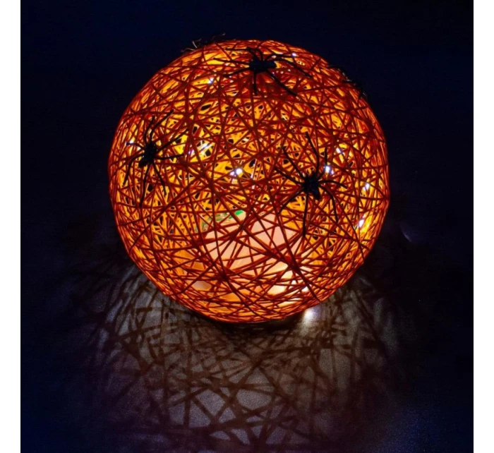 DEKORATIVNÍ KOULE VEDLA PAVOUK LAMPA 15CM HALLOWEEN ORANŽOVÁ