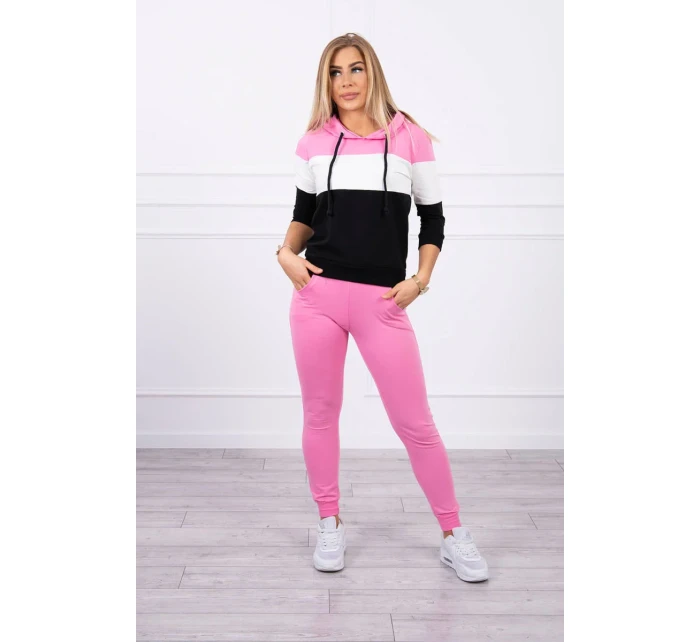 Barevná pruhovaná souprava světle růžová+ecru