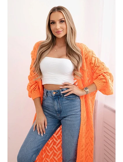 Svetr dlouhý kardigan Super KID oranžový model 20247425 - K-Fashion Svetr dlouhý kardigan Super KID oranžový model 20247425 - K-Fashion