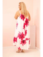 Dámské šaty na ramínka s volánem a květinovým potiskem růžová